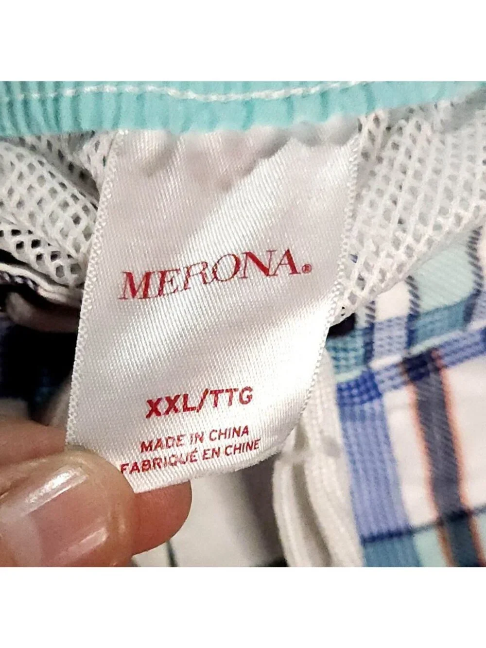 Merona Mens Mint Green White Plaid Board Shorts XXL